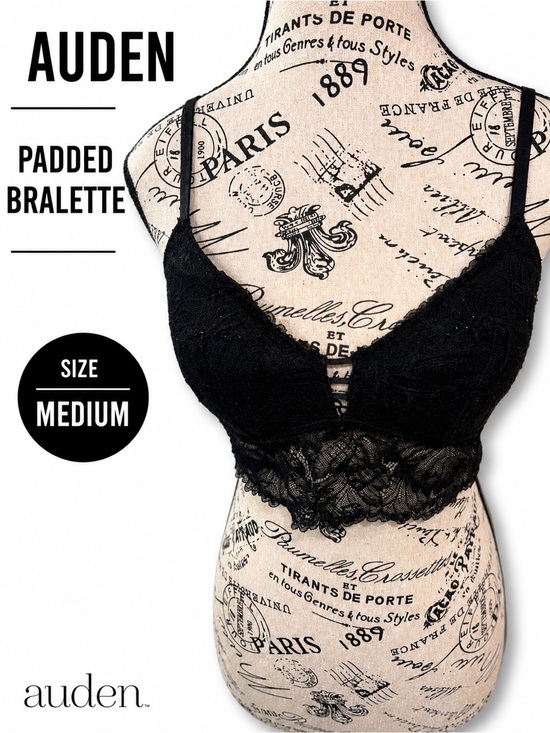 Auden Other - Auden Black Lace Padded Bralette Size Medium Soft Cup Wireless Bra Lace Trim